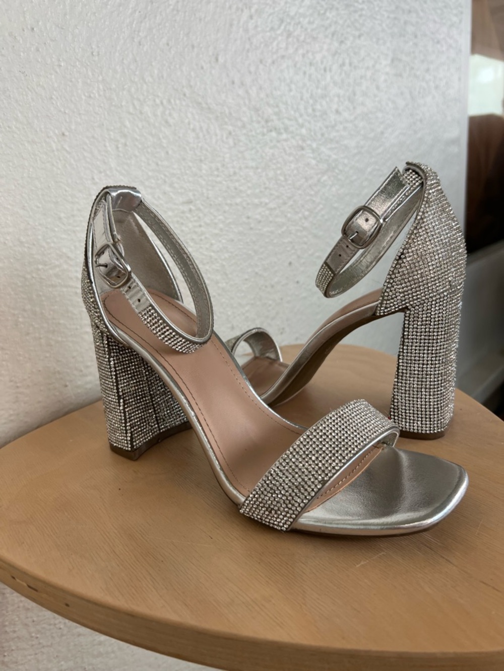 Silver Embellished Block Heel Sandals - Women
